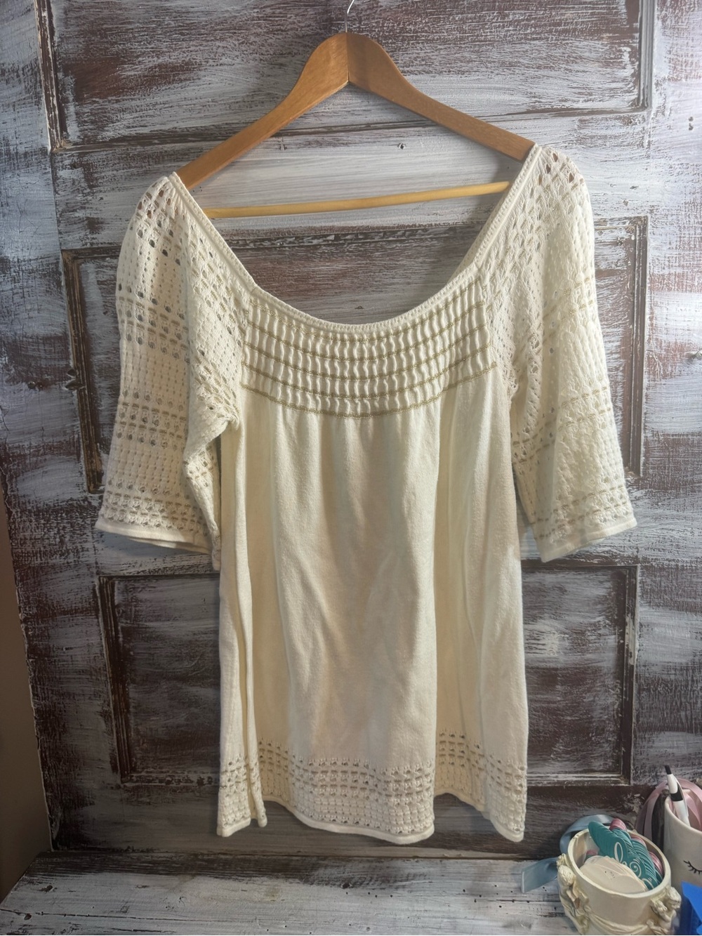 Old Navy Cream Crochet-Detail Peasant Top